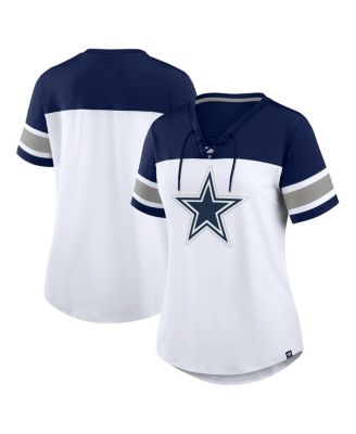 Fanatics - Women's White/Navy Dallas Cowboys Athena Rhinestone Lace-Up V-Neck T-Shirt
