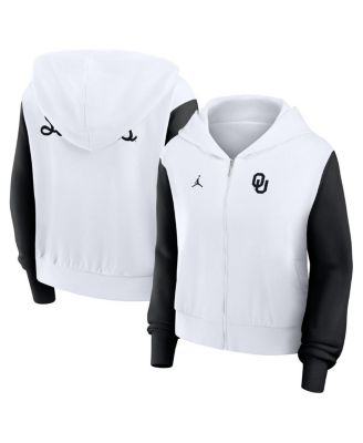 Jordan - Women's White Oklahoma Sooners Cropped Athletic Prep Color Block Script Full-Zip Hoodie