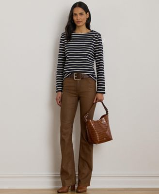 Women's Striped Jersey Snap-Trim Boatneck Top