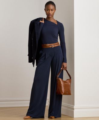 Lauren Ralph Lauren - Women's Pleated Stretch Jersey Wide-Leg Pants