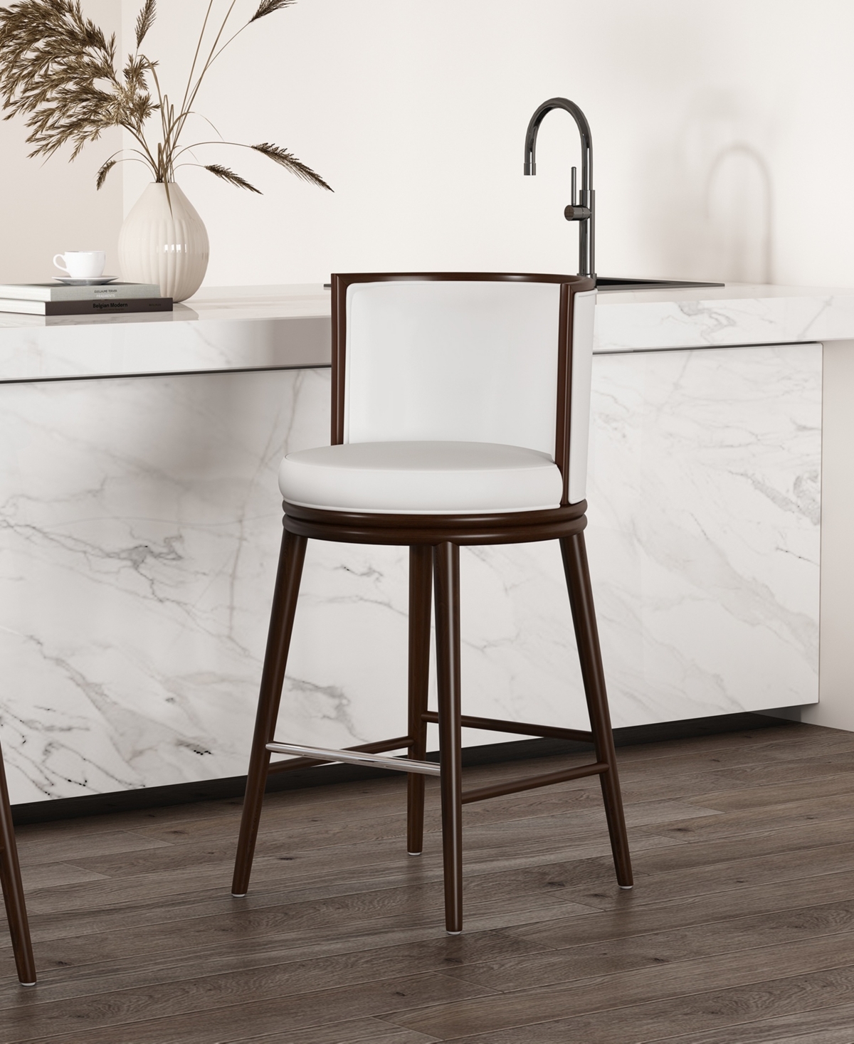 Manhattan Comfort 40" Evalyn Faux Leather Upholstered Barstool In White