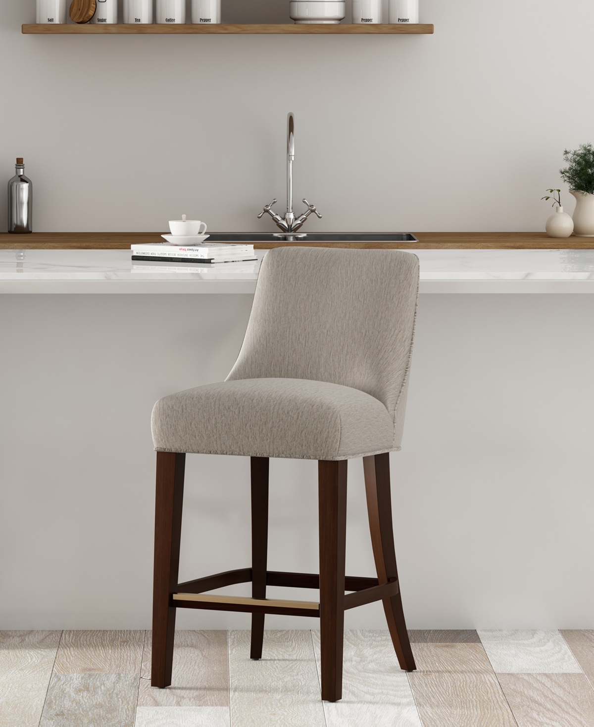 Manhattan Comfort 38.4" Beever Chenille Upholstered Counter Stool In Brown