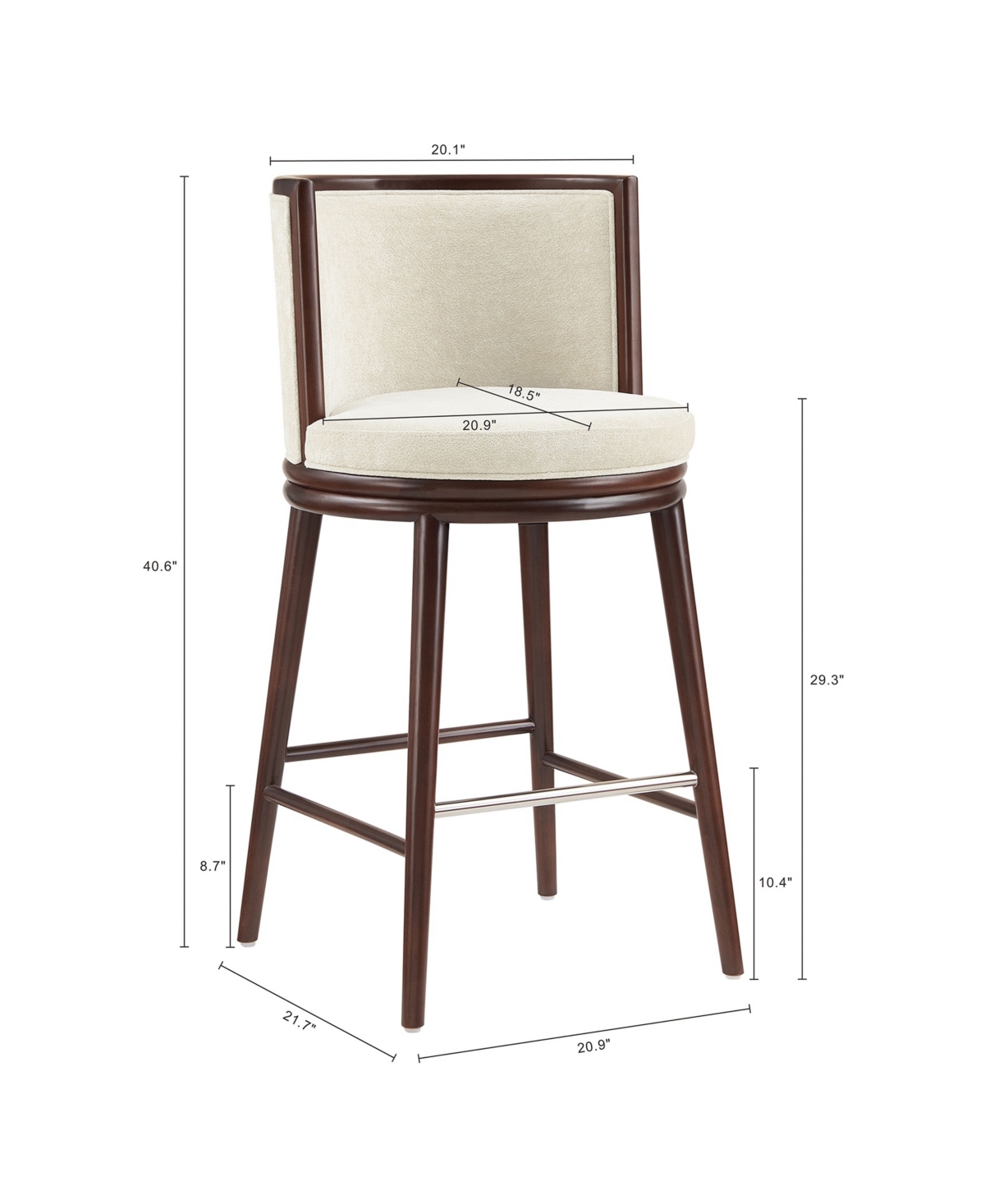 Manhattan Comfort 40" Evalyn Chenille Upholstered Barstool In White
