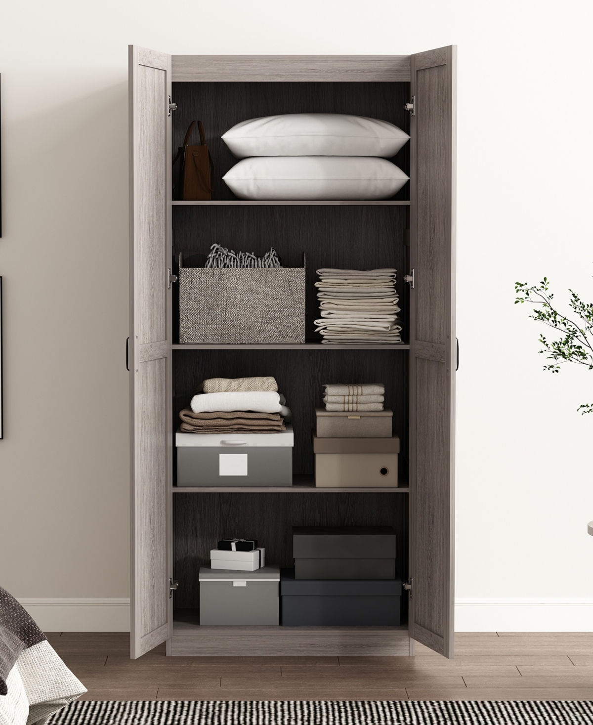 Manhattan Comfort 29.61" Cornelia Wood 4-shelf Storage Closet In Gray