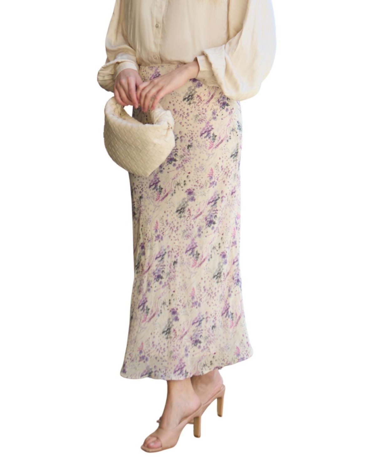 Women's Saint Lace Insert Wonderland Print Midi Skirt - Purple