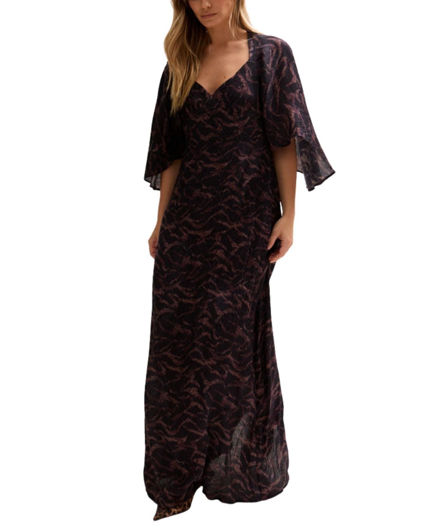 Women's Lydia Angel Sleeve Midnight Tiger Print Maxi Dress
