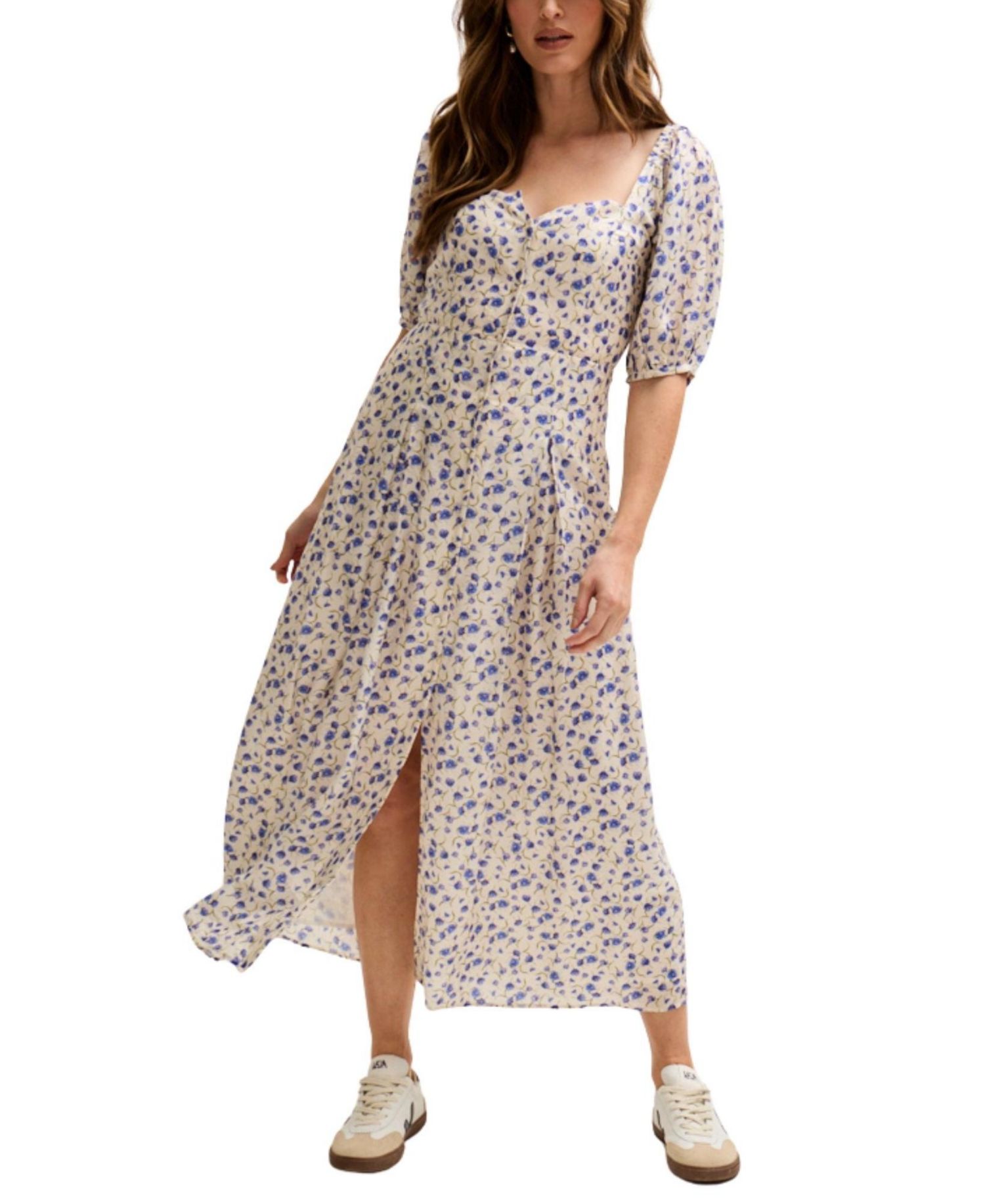 Women's April Button Front Floral Print Midi Dress