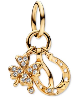 Pandora - 14k Gold Clover, Wishbone and Horseshoe Cubic Zirconia Dangle Charm
