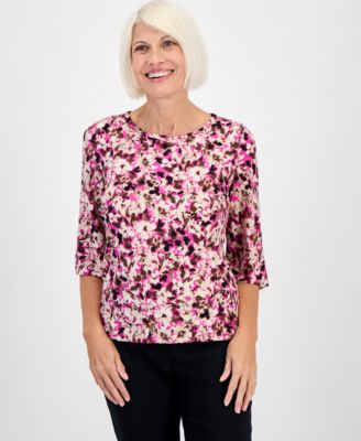 Jones New York - Petite Printed 3/4-Sleeve Top