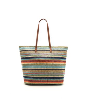 Auburn Striped Straw Tote Bag