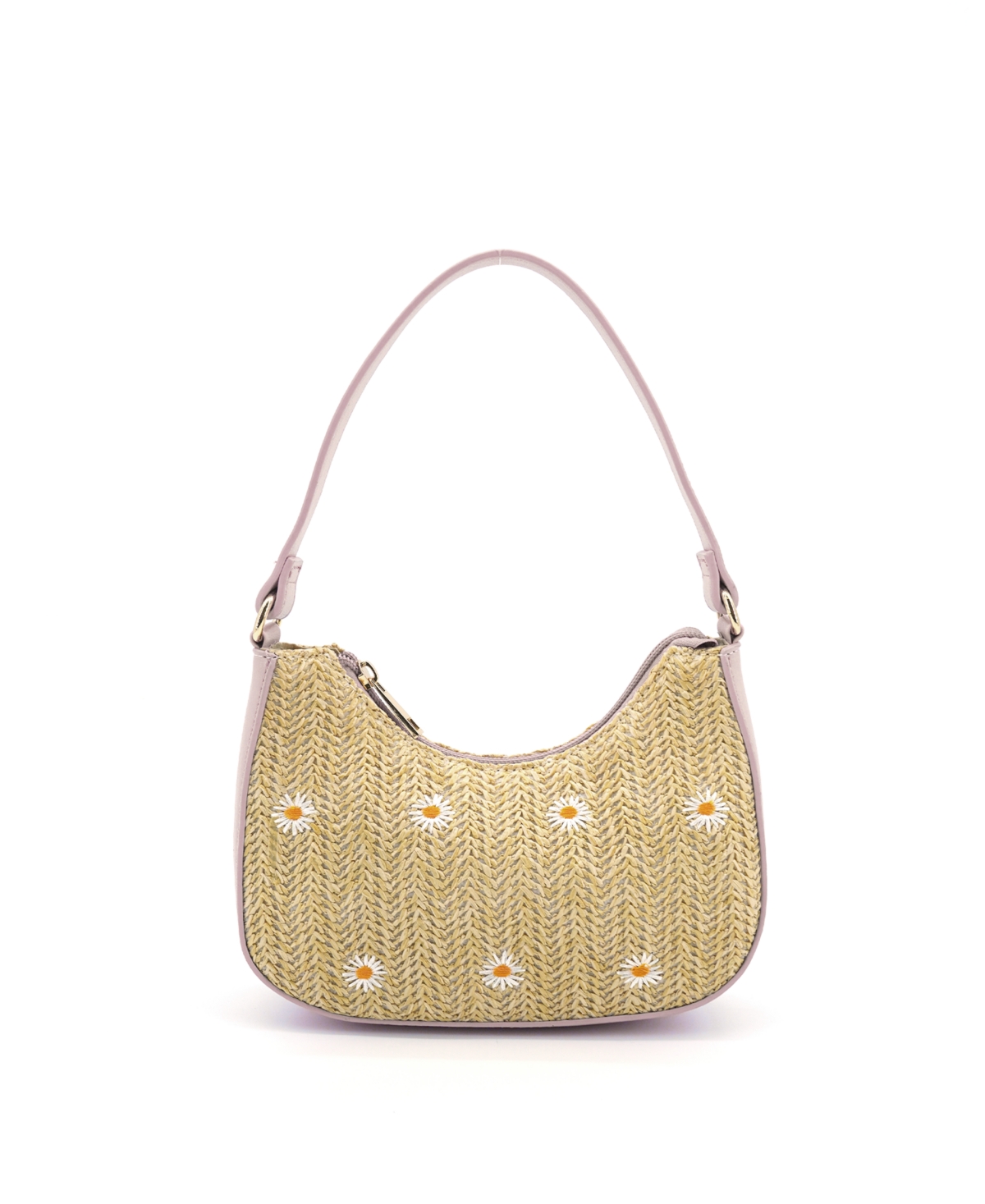 Nyomi Floral Straw Top Handle Shoulder Bag - Lilac