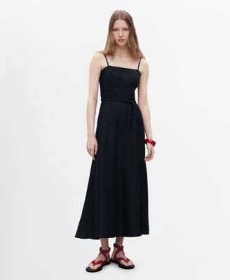 MANGO - Women's Bow Linen-Blend Dress