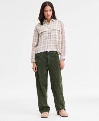 Women's Plaid Cotton Flannel Button-Front Shirt