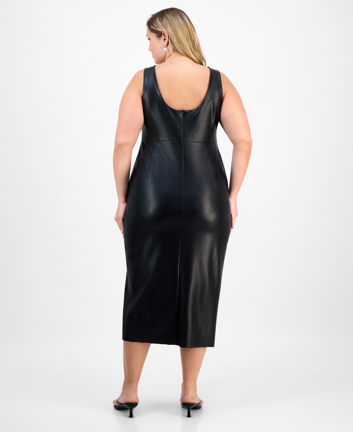 Bar Iii Trendy Plus Size Faux-leather Midi Dress, Macy's Exclusive In Black