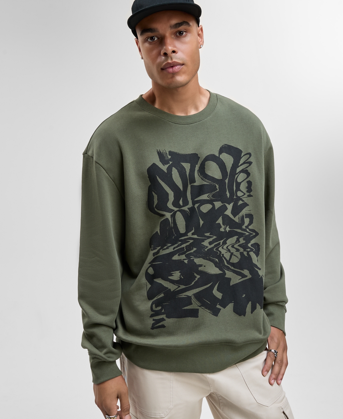 Mode Of One Men's Relaxed-fit Scribble Graphic Sweatshirt, Macy's Exclusive In Green