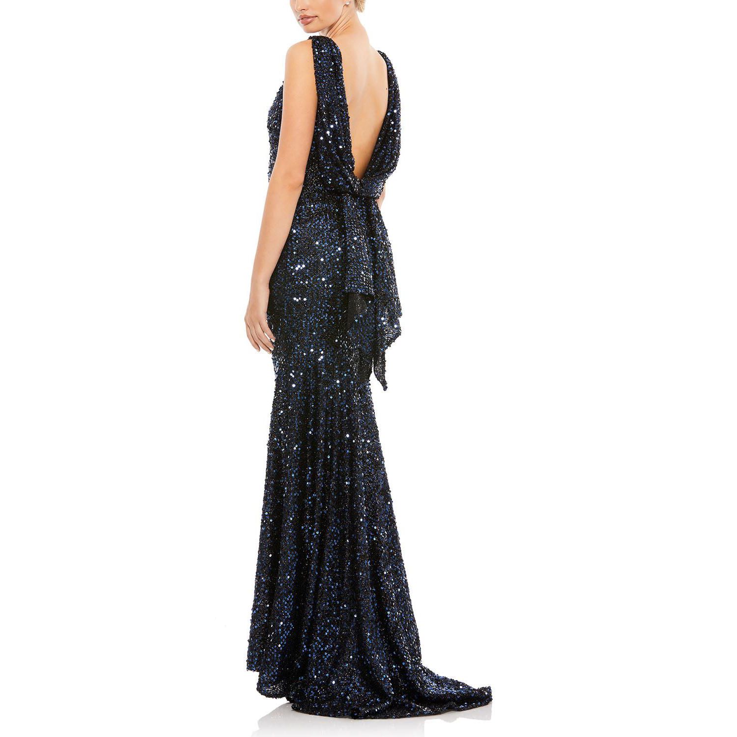Women's Embellished Faux Wrap Illusion Puff Sleeve Gown