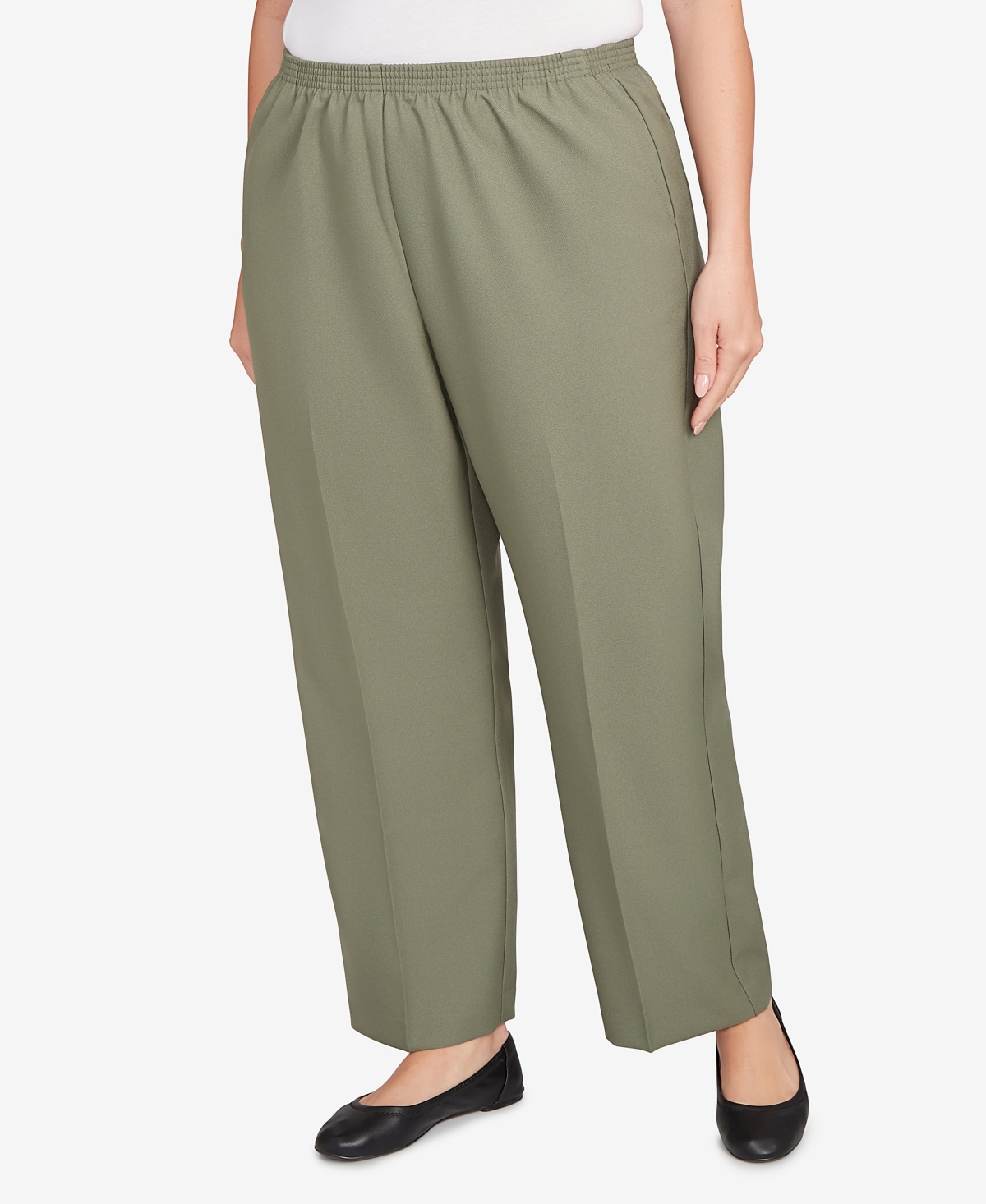 Alfred Dunner Plus Size Classic Poly Accord Medium Length Pants In Green