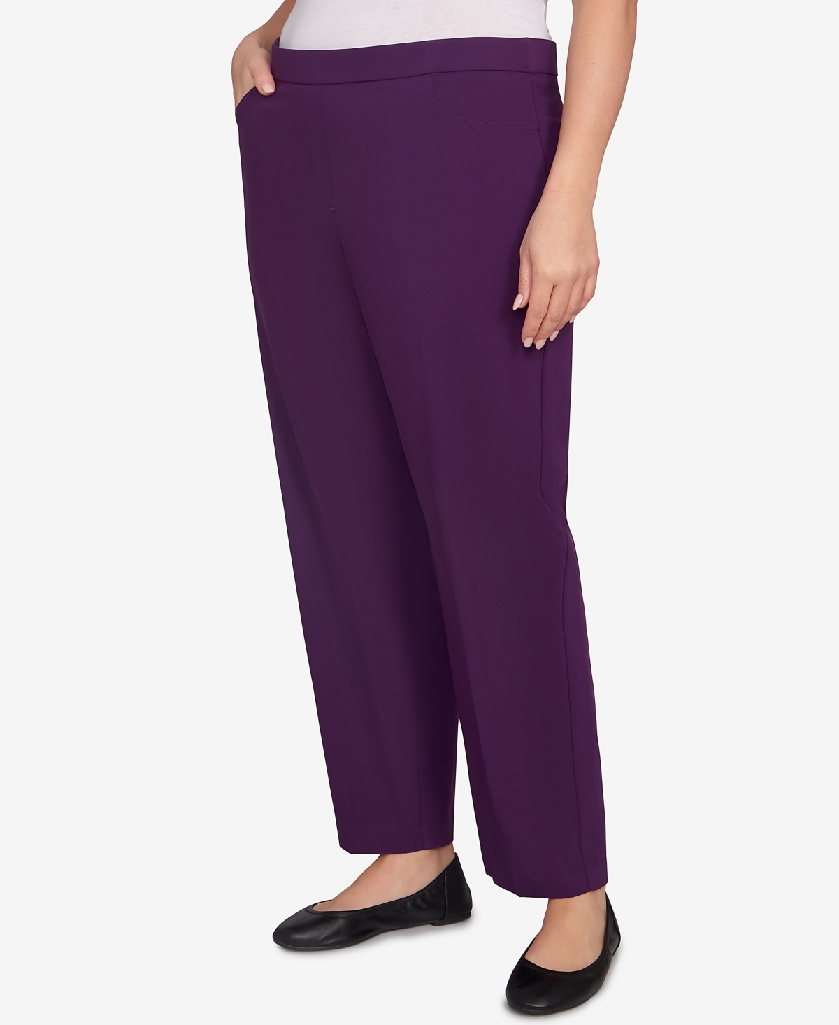 Alfred Dunner Plus Size Classic Allure Fitted Stretch Medium Length Pants In Purple