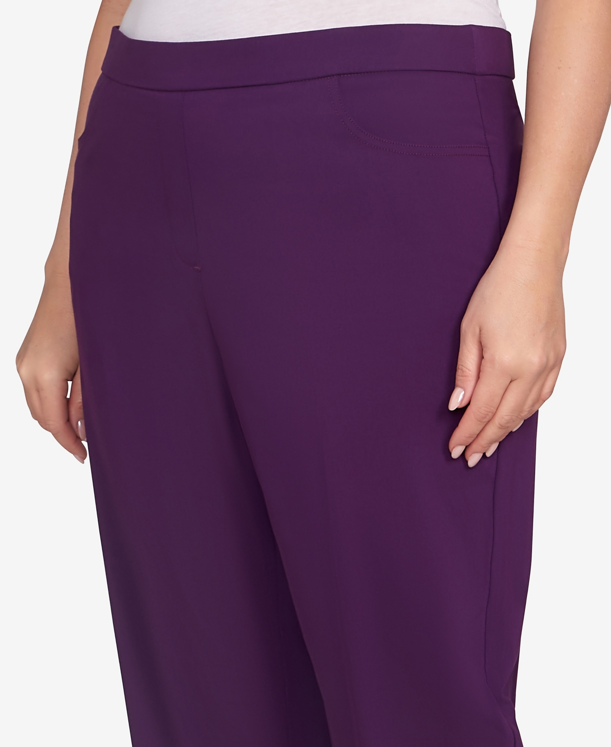 Alfred Dunner Plus Size Classic Allure Fitted Stretch Medium Length Pants In Purple