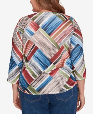 Plus Size Classic Stripe Patchwork Ruched Sides Top