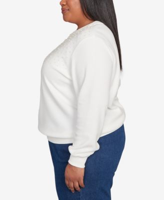 Plus Size Classic Embellished Neckline Anti-Pill Sweater