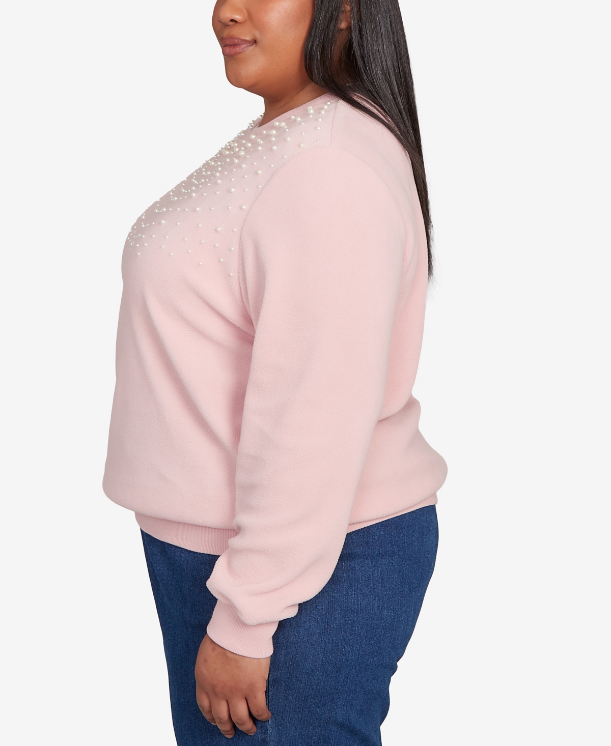 Alfred Dunner Plus Size Classic Embellished Neckline Anti-pill Sweater In Pink