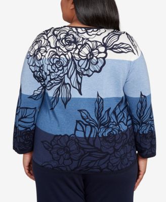 Plus Size Classic Ombre Floral Block Stripe Sweater