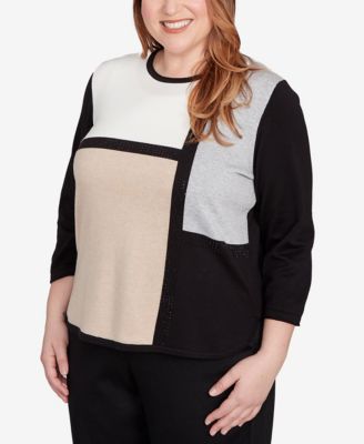 Plus Size Classic Colorblock Long Sleeve Sweater