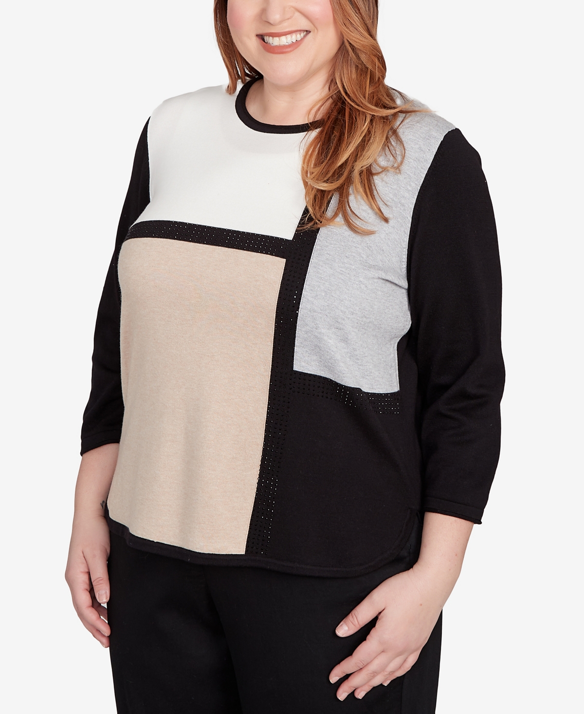 Alfred Dunner Plus Size Classic Colorblock Long Sleeve Sweater In Black