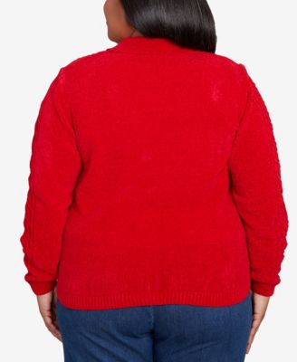 Plus Size Classic Zip-Front Chenille Collared Cardigan Sweater