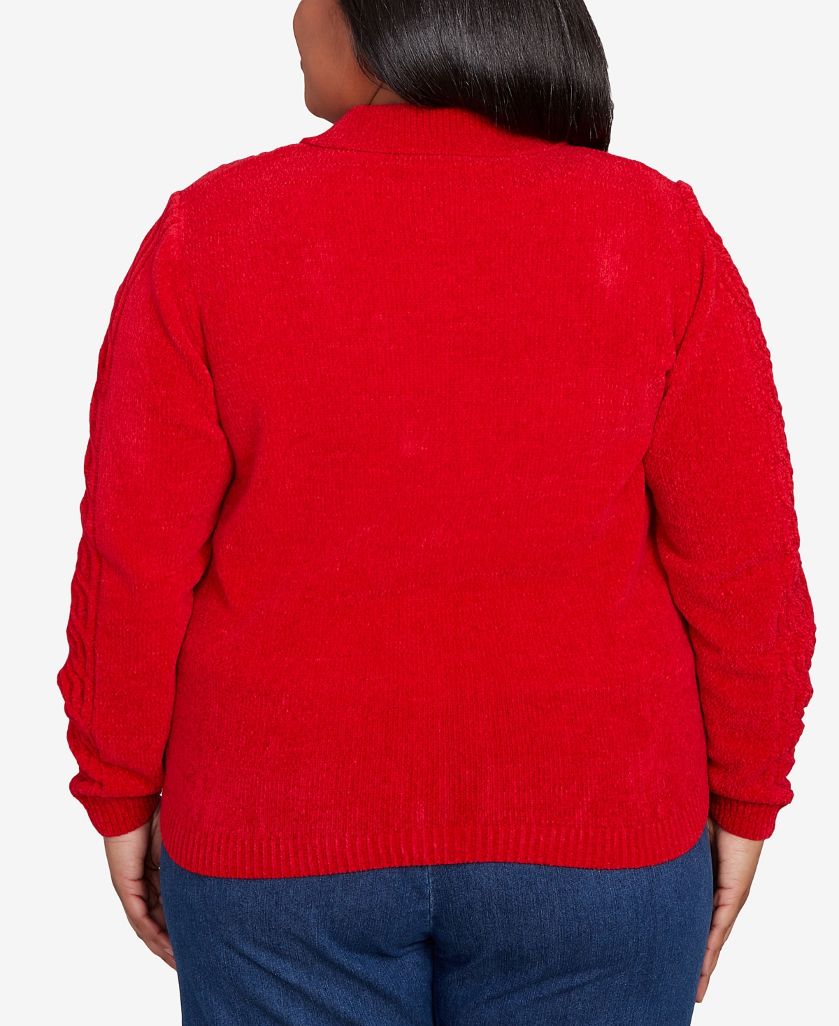 Alfred Dunner Plus Size Classic Zip-front Chenille Collared Cardigan Sweater In Red