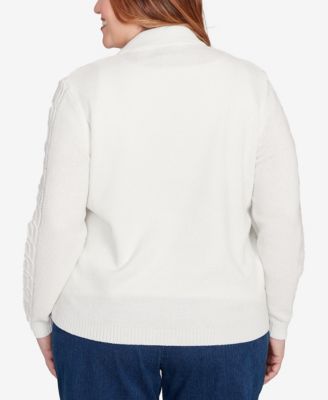 Plus Size Classic Zip-Front Chenille Collared Cardigan Sweater