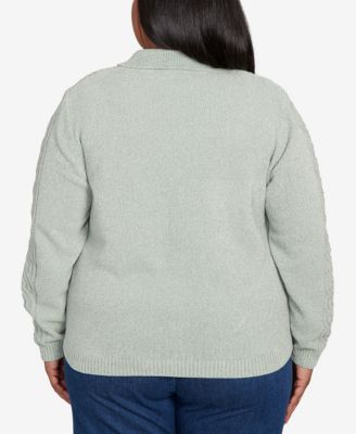 Plus Size Classic Zip-Front Chenille Collared Cardigan Sweater