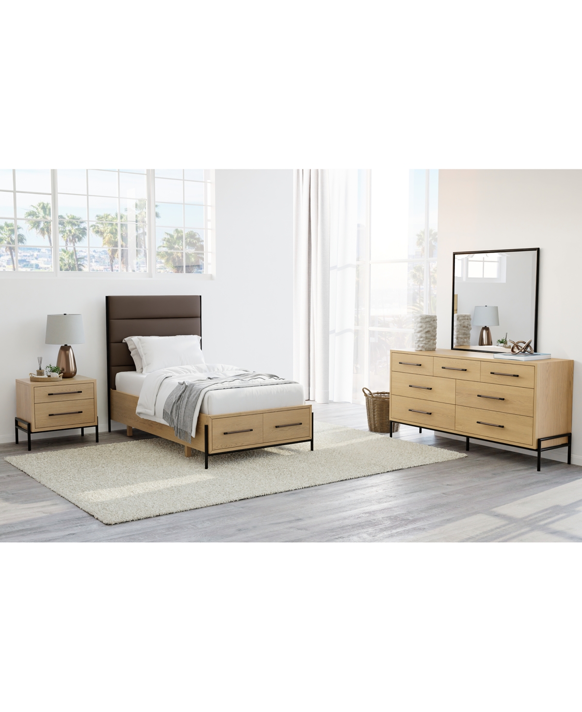 Macy's Linstead 3-pc. Twin Upholstered Storage Set (bed, Dresser & Nightstand), Created For  In Transparent