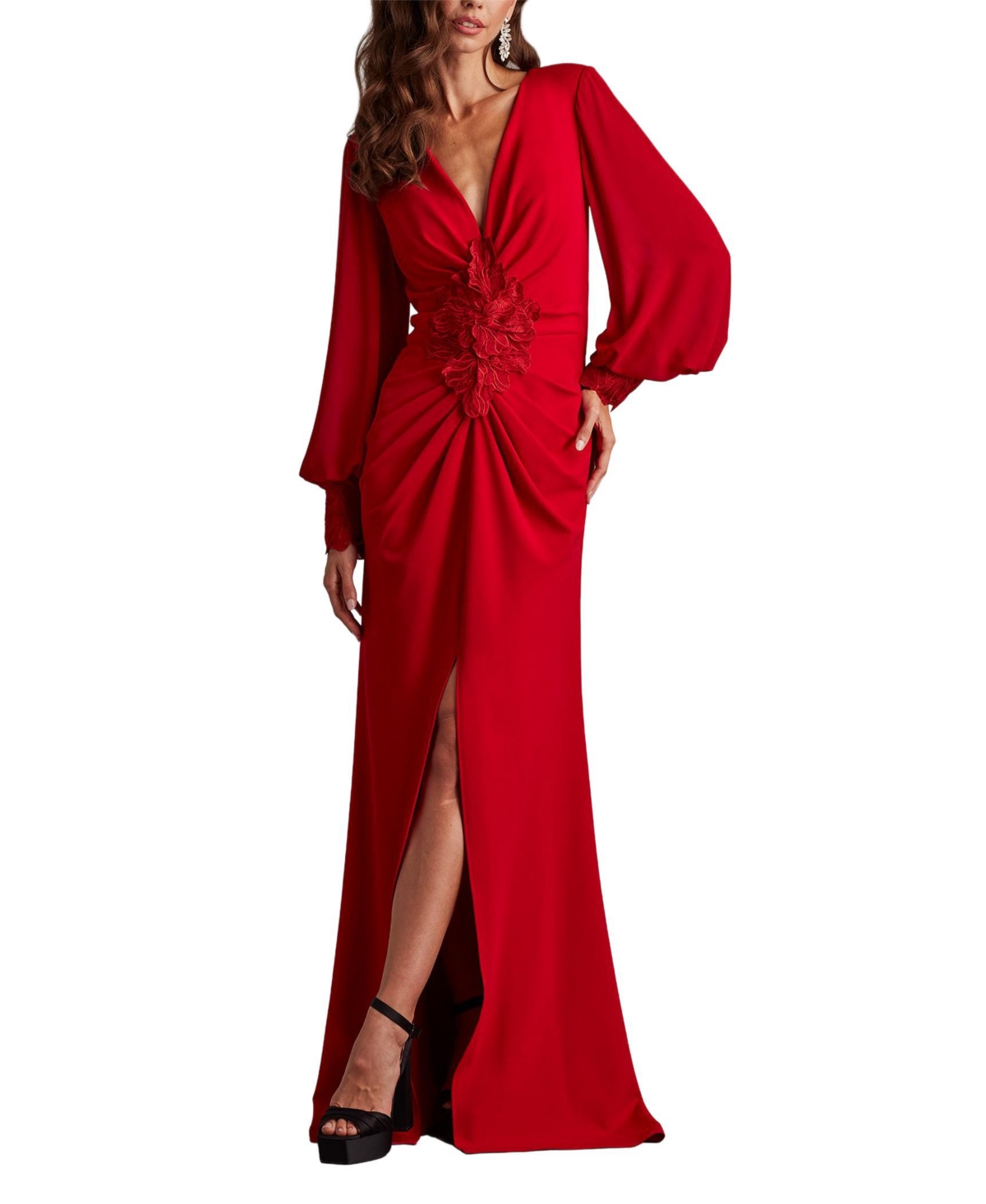 Women's Sahana Bishop Sleeve Plunge Gown - Red