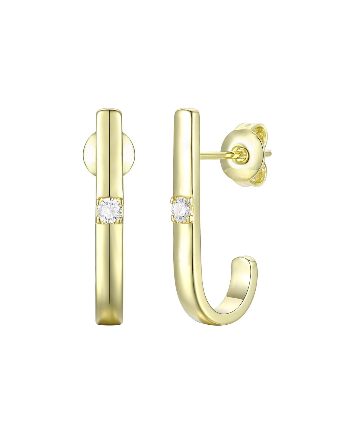 14K Gold Plated with Clear Cubic Zirconia Open Hoop Earrings - Gold