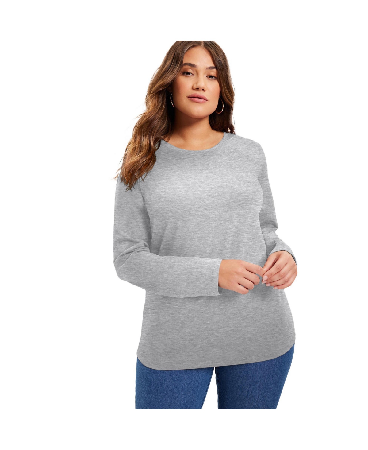 Women's Plus Size Long-Sleeve Crewneck One + Only Tee - Heather grey