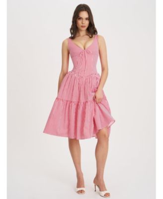 Women's Oceana Red Candy Stripe Drop Waist Midi Dress