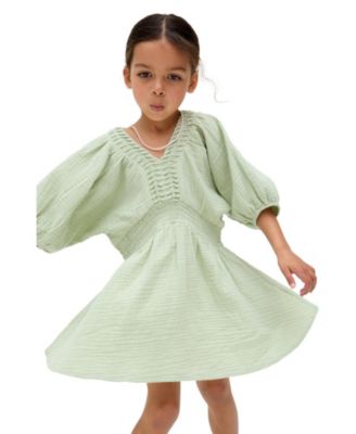 Little Girls Raffya Soipoi Ruched V-Neck Dress