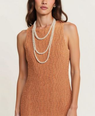 Women's Hand-Embellished Sleeveless Mesh Sequin Midi Dress