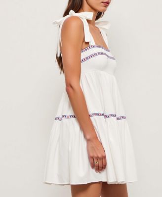 Women's Sleeveless Tiered Embroidered Trim Mini Dress