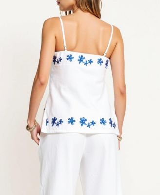 Women's Embroidered Floral Hem Camisole and Wide-Leg Pant Set