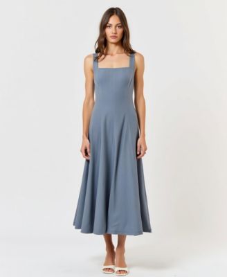 Women's Wide Strap Square Neck Fit & Flare Midi Dress