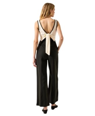 Women's Sleeveless Two-Tone Deep V-Neck Wide Leg Jumpsuit