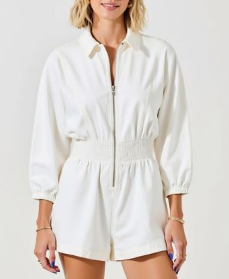 Women's Zip Front Collared Long Sleeve Romper
