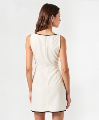 Women's Sleeveless A-Line Contrast Trim Faux Pocket Mini Dress
