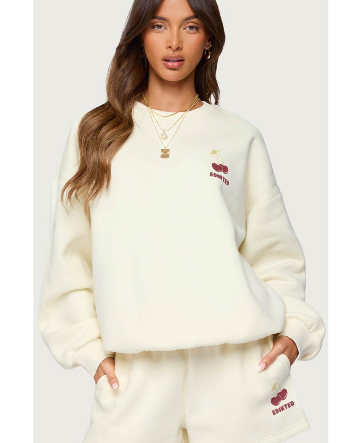 Womens Cherry Babe Sweatshirt - Cream