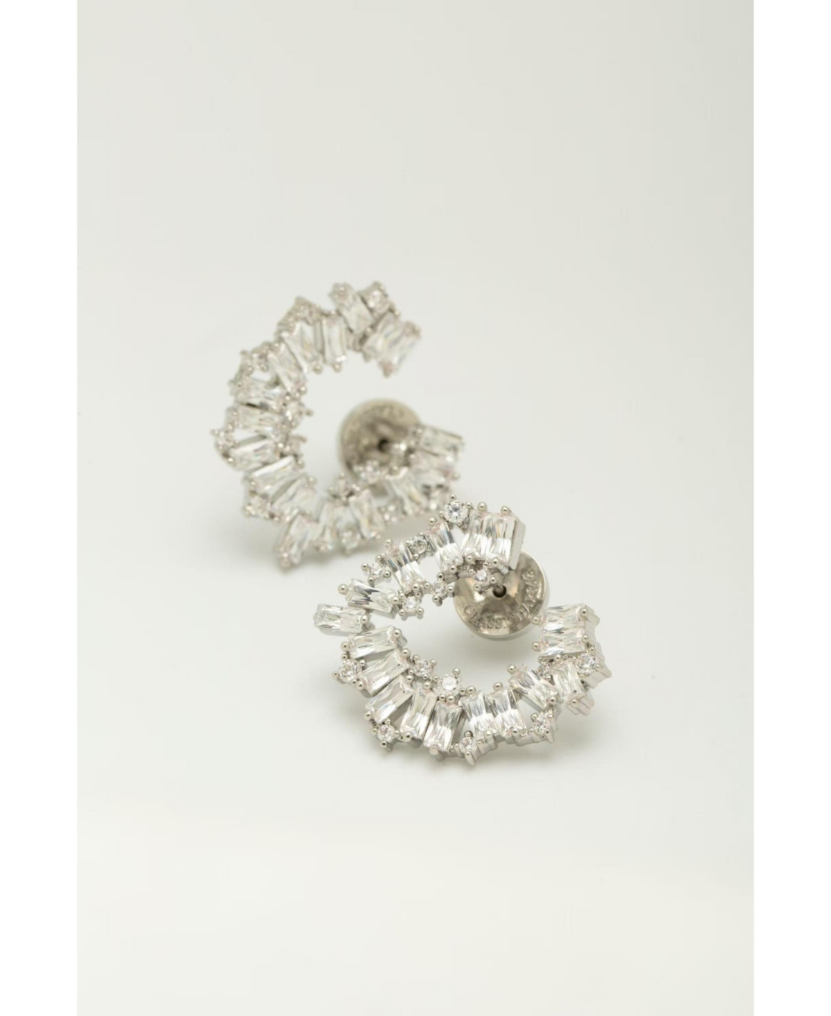 Crescent Baguette Cubic Zirconia Stud Earrings - Gold