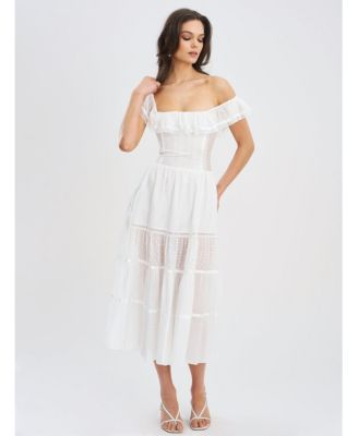Women Eden Square Neck Ruffle Trim High Waist Midi Dress
