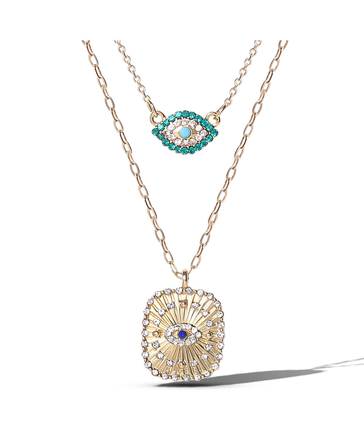 Gold-Tone Layered Evil Eye Pendant Necklace Set - Gold